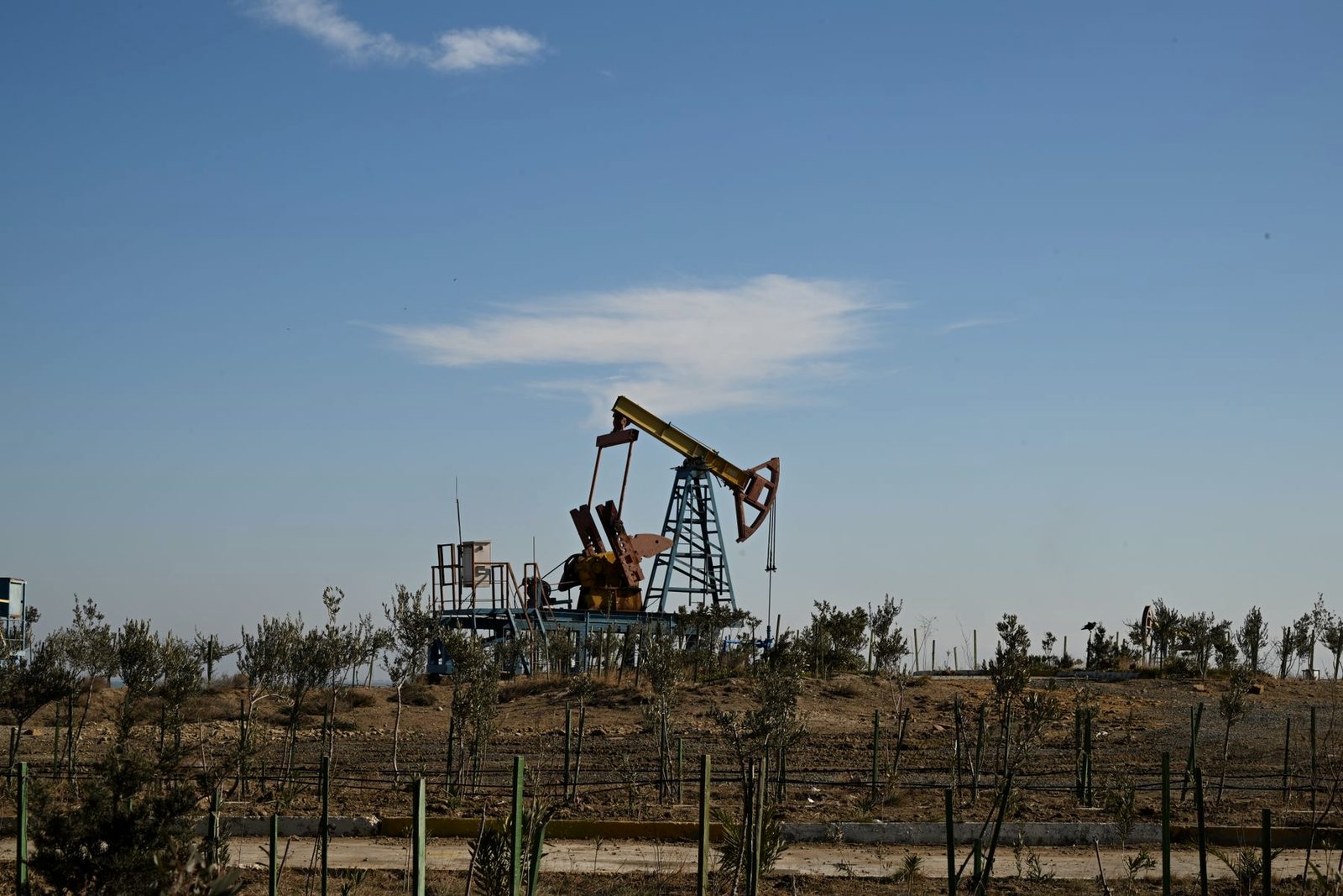 A pumping unit on a producing lease